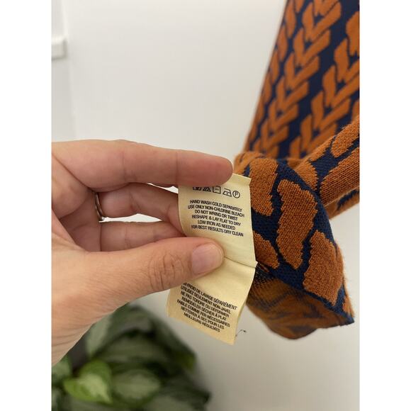 Anthropologie Maeve Navy Orange Knit Skirt Sz S Bodycon Knee Length Pencil Knit - Picture 7 of 8